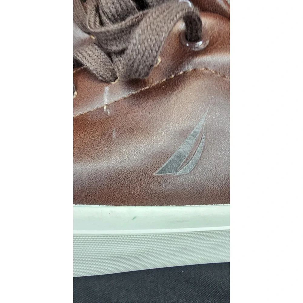 Nautica Emerson Low Top Mens Casual Leather Shoes Brown‎ White NEW Size 7.5